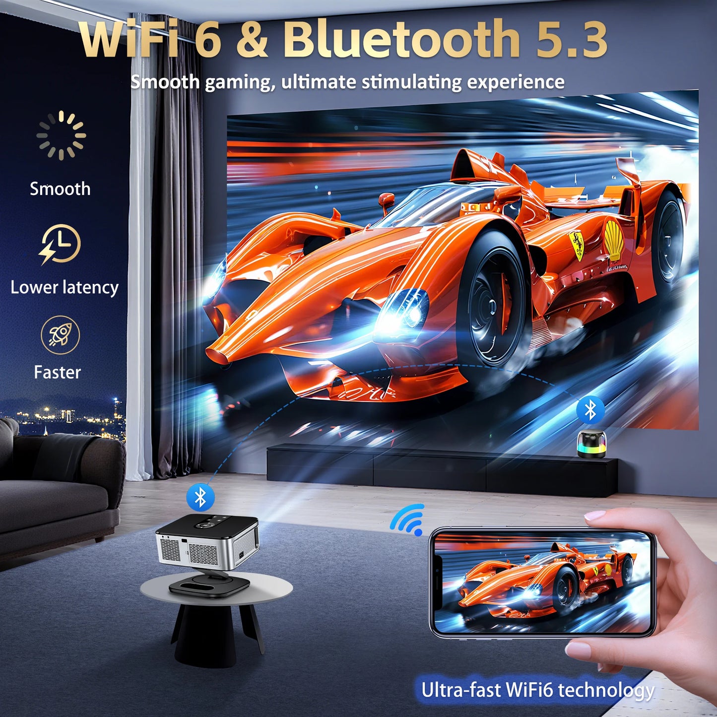 HORLAT Google TV Projector – 2000 ANSI, Voice Control