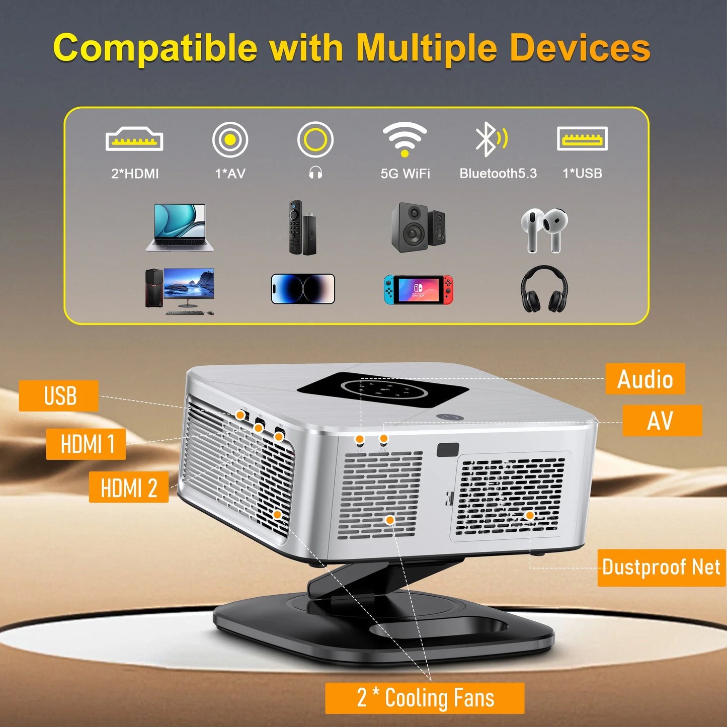 HORLAT 4K Projector – Android TV, 2000 ANSI, 3D