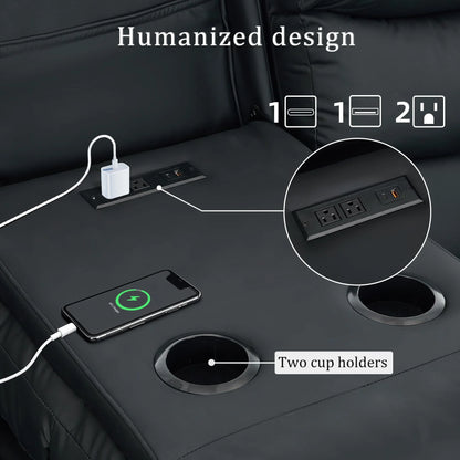 KORSER 3-Seater Reclining Couch – Cup Holders, USB