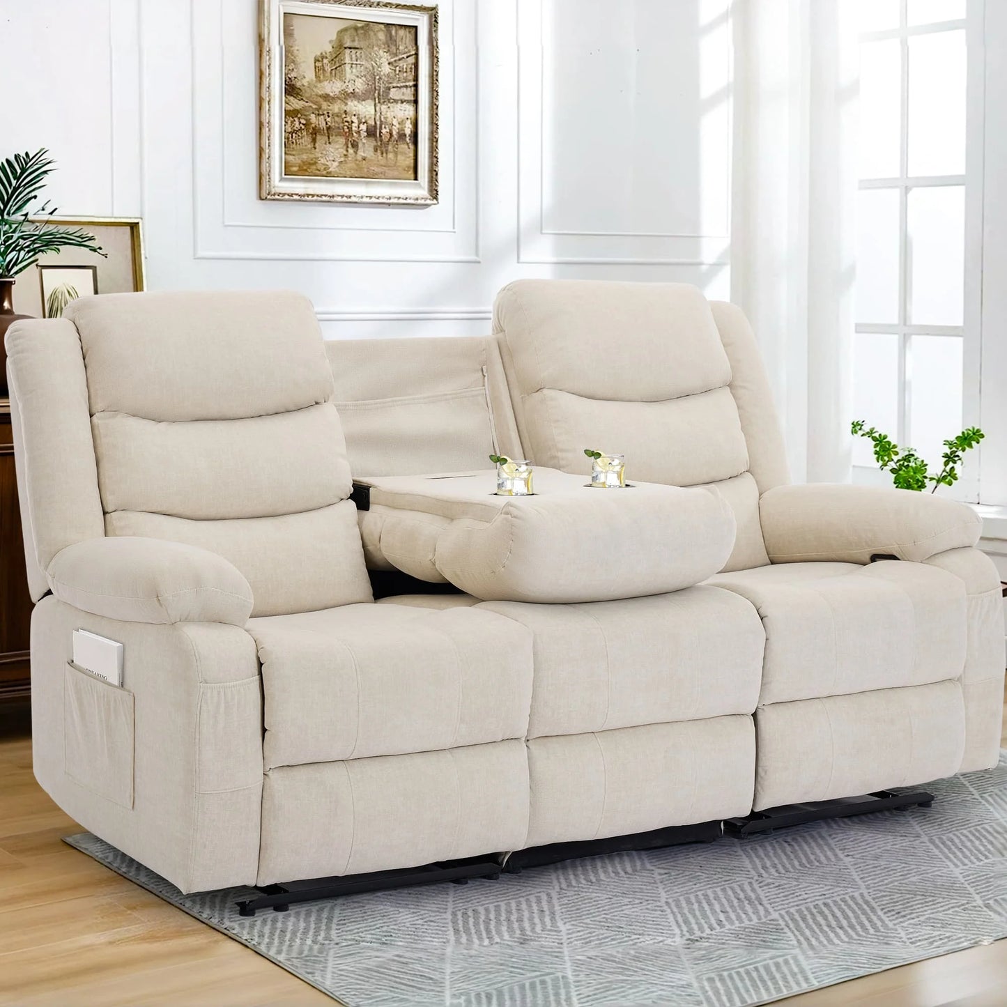 KORSER 3-Seater Reclining Couch – Cup Holders, USB