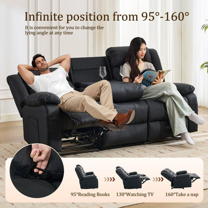 KORSER 3-Seater Reclining Couch – Cup Holders, USB