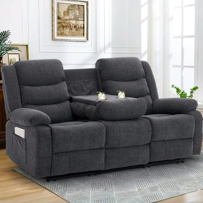 KORSER 3-Seater Reclining Couch – Cup Holders, USB