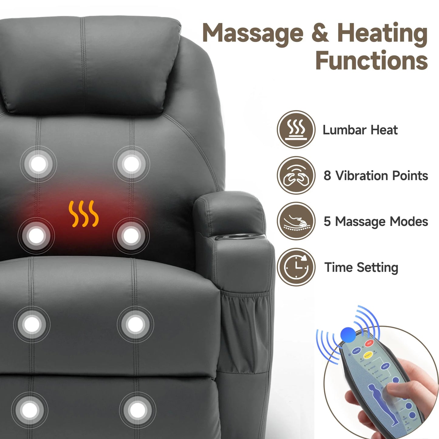KORSER Recliner – Massage, Heat, 360° Swivel