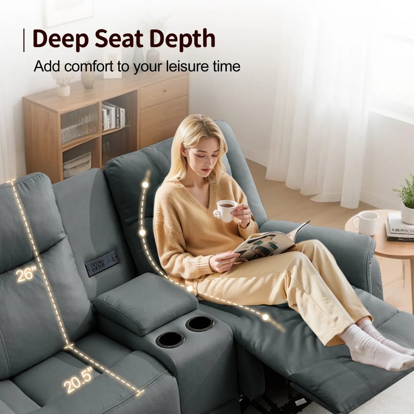 KORSER 2-Seater Loveseat Recliner – USB, Cup Holders