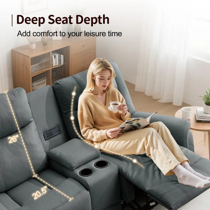 KORSER 2-Seater Loveseat Recliner – USB, Cup Holders