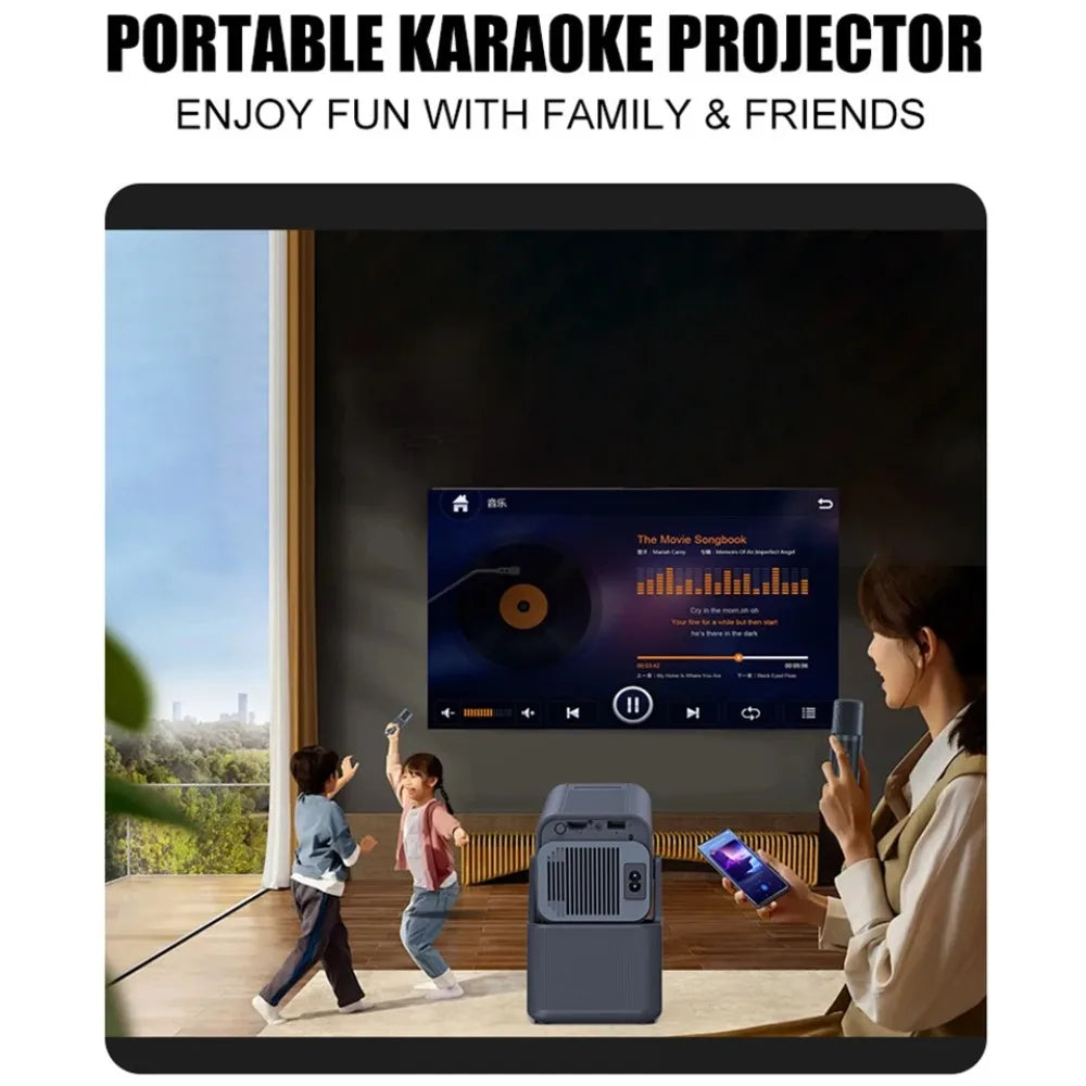 Mini Karaoke Projector – Dual Mic, Outdoor Theater
