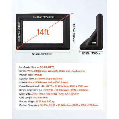 SucceBuy Inflatable Screen – 14 to 20 FT, 120W Blower