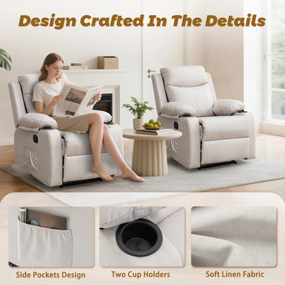 KORSER Small Recliner – Manual, Cup Holder, Linen