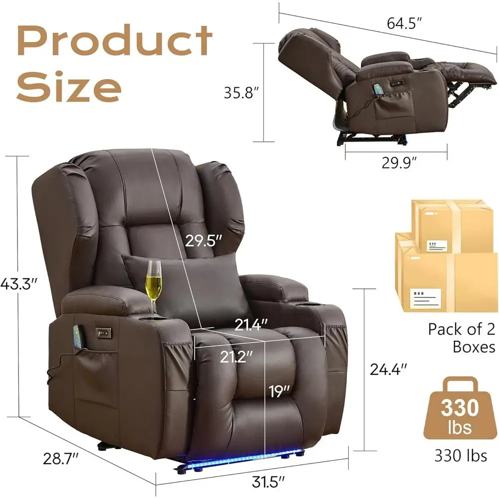 Power Reclining Sofa – Massage, Heat, LED, USB