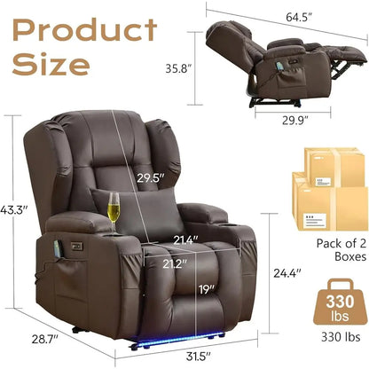 Power Reclining Sofa – Massage, Heat, LED, USB
