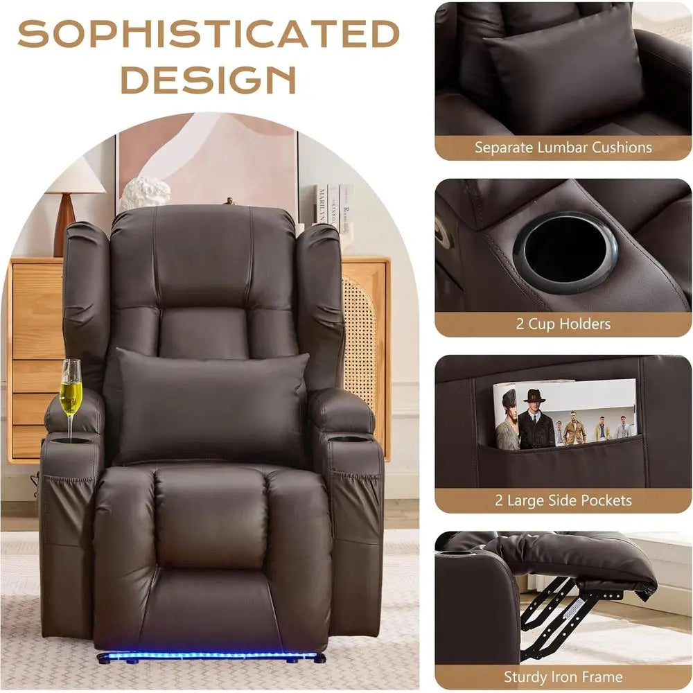 Power Reclining Sofa – Massage, Heat, LED, USB