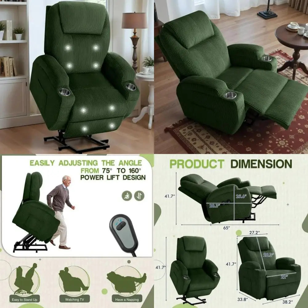 Electric Power Lift Recliner – Massage, Corduroy