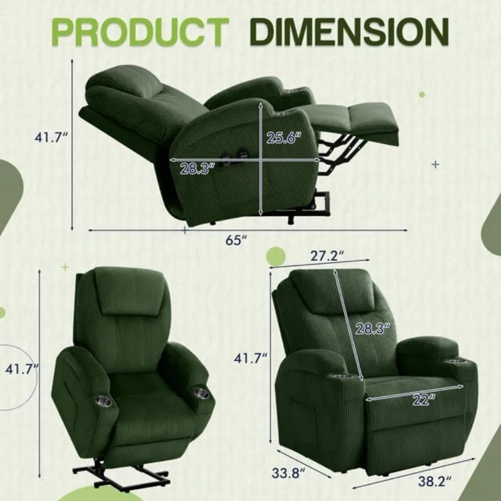Electric Power Lift Recliner – Massage, Corduroy