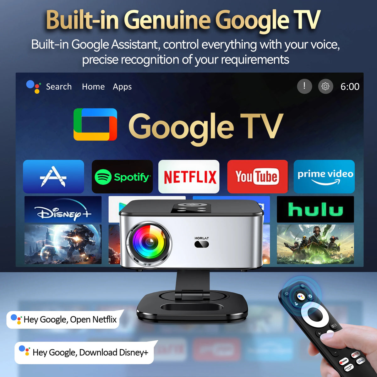 Projector Control Graphical View HORLAT Google TV Projector | 2000 ANSI Voice Control – Projectors ...