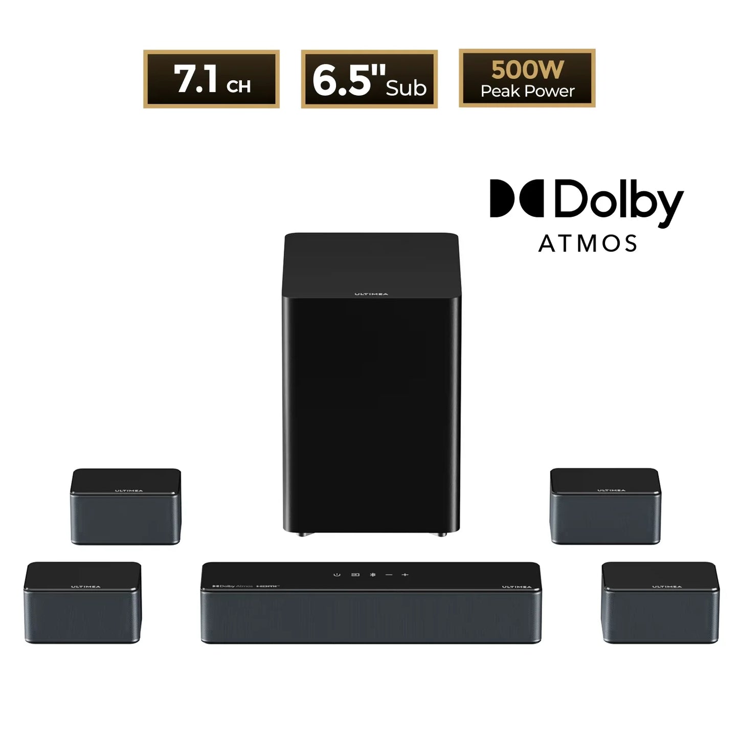 ULTIMEA 500W 7.1 Dolby Atmos – Sub + 2 Surrounds
