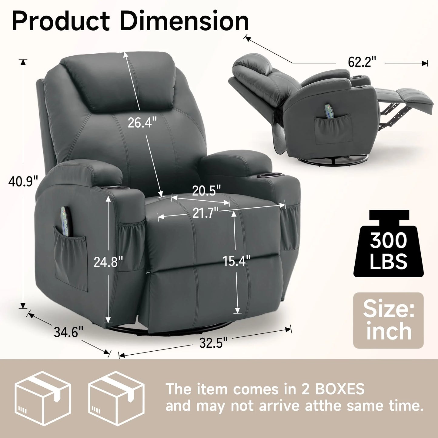 KORSER Recliner – Massage, Heat, 360° Swivel
