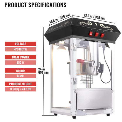 SucceBuy Popcorn Maker – 850W, 8oz Kettle, 48 Cups