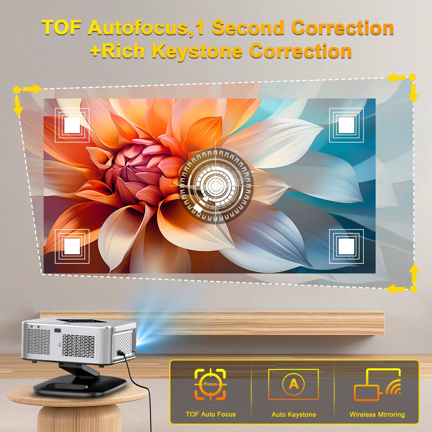 HORLAT 4K Projector – Android TV, 2000 ANSI, 3D