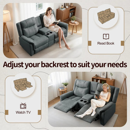 KORSER 2-Seater Loveseat Recliner – USB, Cup Holders