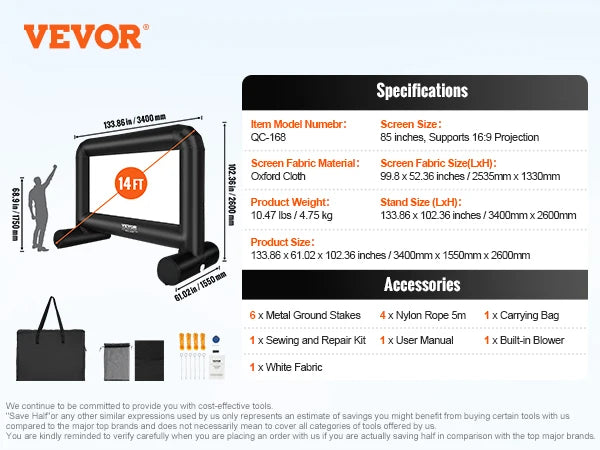 VEVOR Inflatable Movie Screen – 14/16 FT, Outdoor