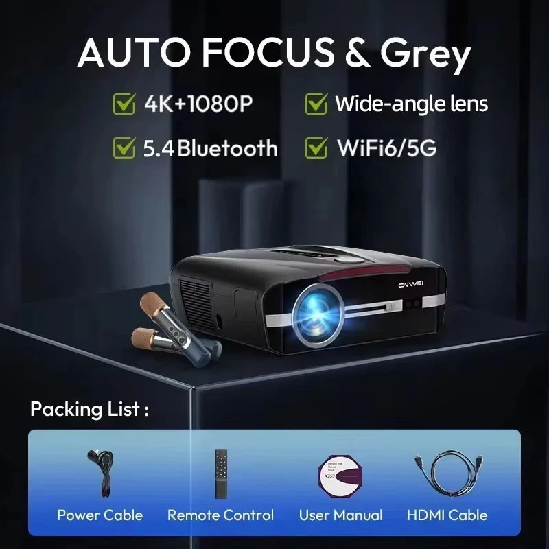 ZCGIOBN Smart 4K Projector – 3500 ANSI, Auto Focus