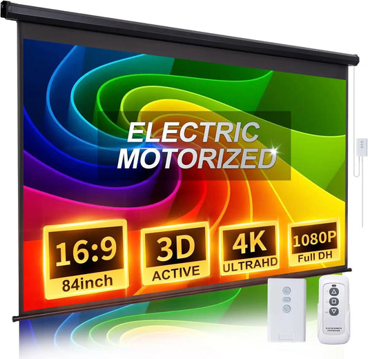 Motorized 84" HD Screen – Electric, Remote Control