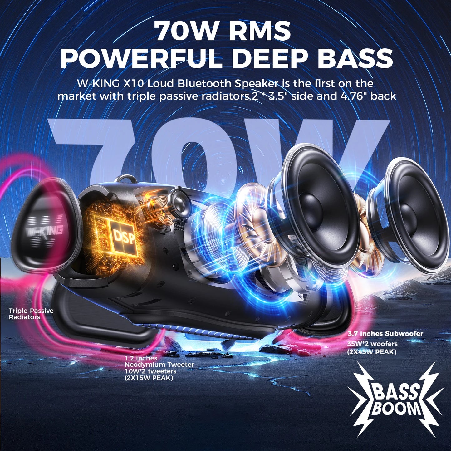 W-KING 70W – Portable Speaker + Wireless Mic