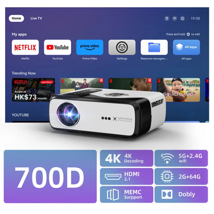 4K UHD Smart Projector – 2800 ANSI, Netflix, HDR10+