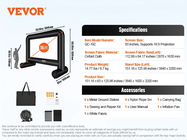 VEVOR Inflatable Movie Screen – 14/16 FT, Outdoor