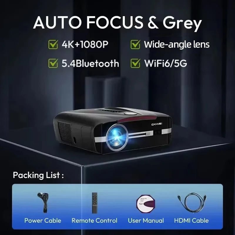 ZCGIOBN Smart 4K Projector – 3500 ANSI, Auto Focus