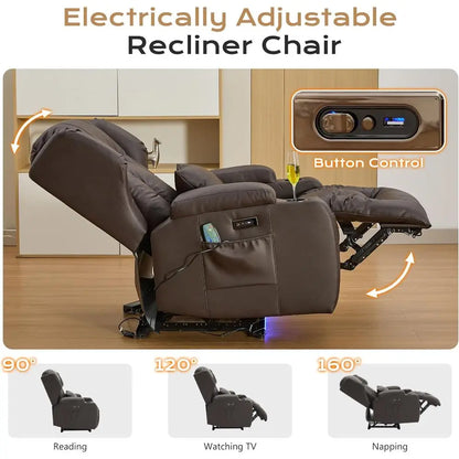 Power Reclining Sofa – Massage, Heat, LED, USB