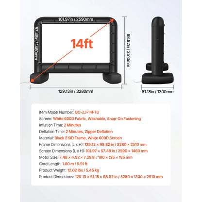 SucceBuy Inflatable Screen – 14 to 20 FT, 120W Blower