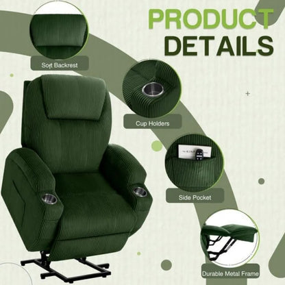 Electric Power Lift Recliner – Massage, Corduroy