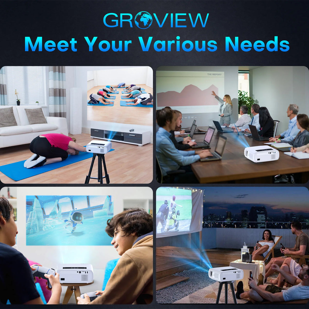 Genee View Projector GROVIEW 1080P Projector | 490 ANSI WiFi Bluetooth – Projectors Dimensions