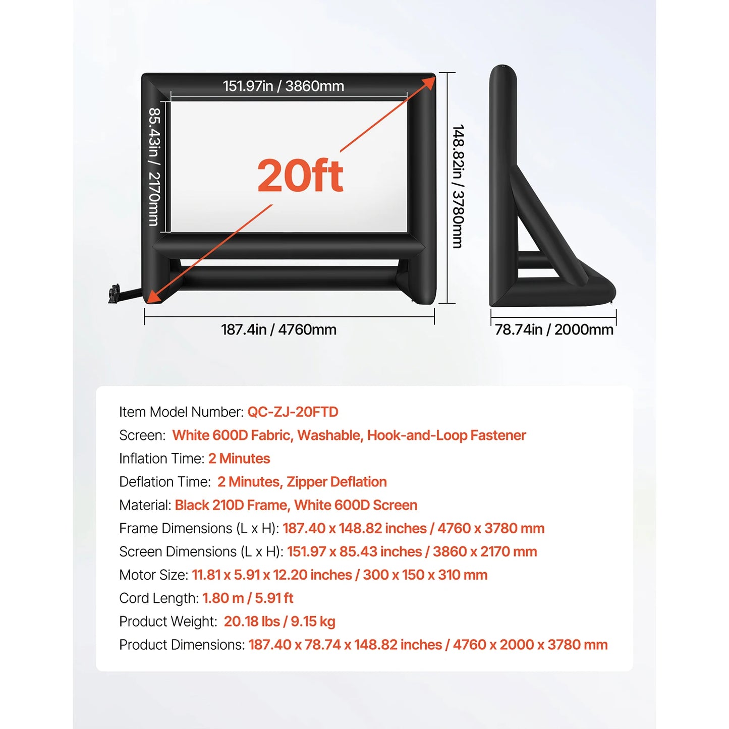 SucceBuy Inflatable Screen – 14 to 20 FT, 120W Blower