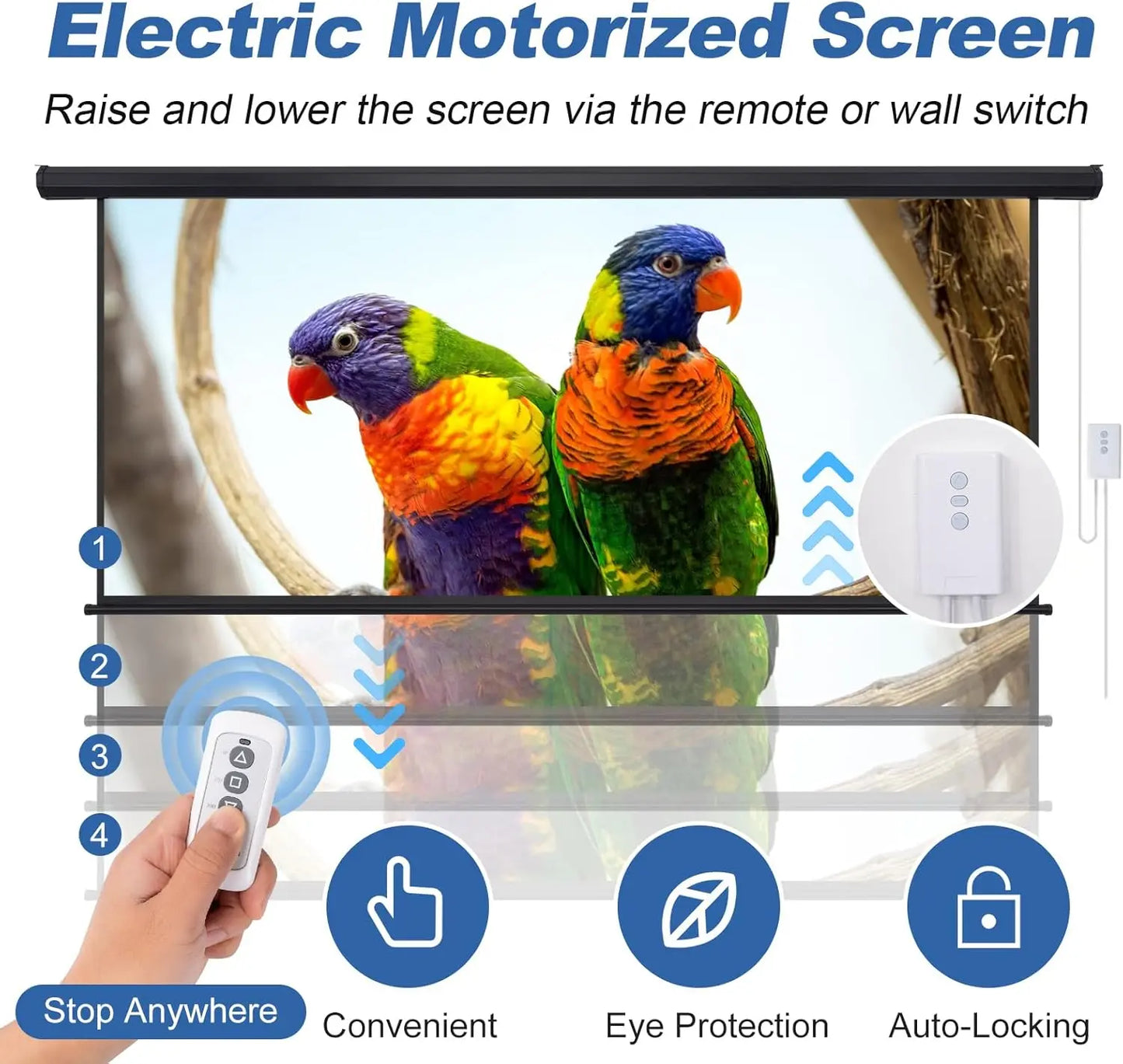 Motorized 84" HD Screen – Electric, Remote Control