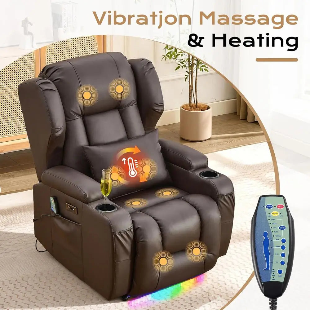 Power Reclining Sofa – Massage, Heat, LED, USB