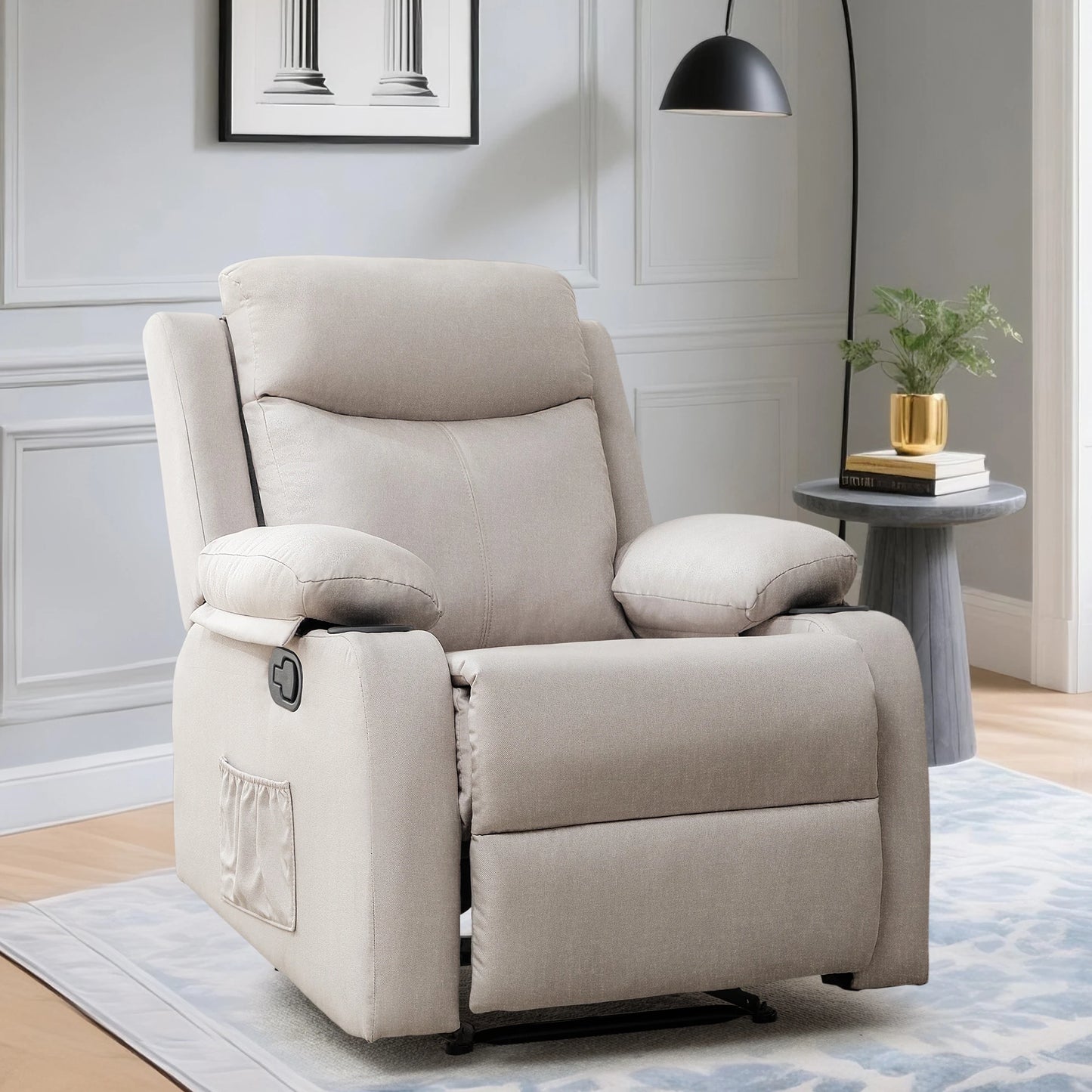 KORSER Small Recliner – Manual, Cup Holder, Linen