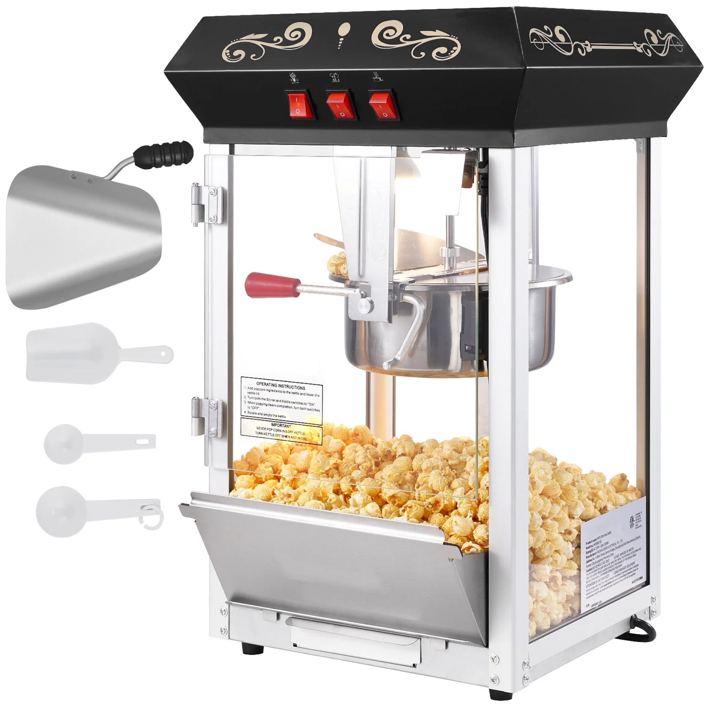 SucceBuy Popcorn Maker – 850W, 8oz Kettle, 48 Cups