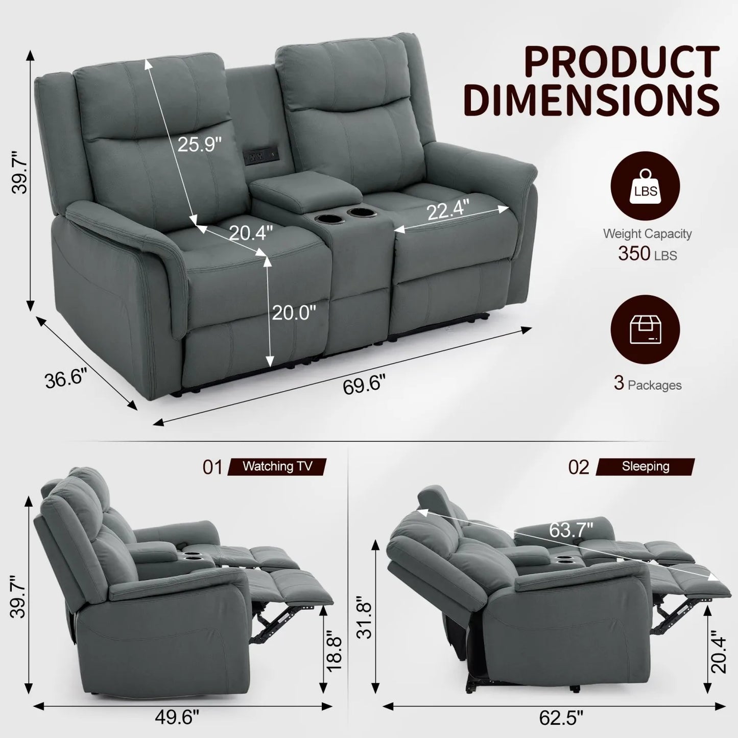KORSER 2-Seater Loveseat Recliner – USB, Cup Holders