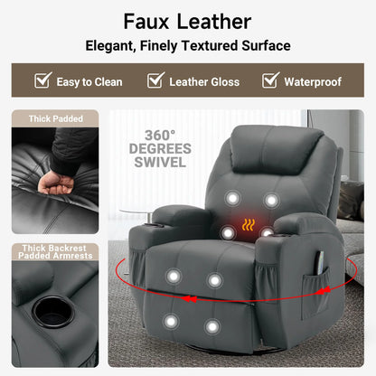 KORSER Recliner – Massage, Heat, 360° Swivel