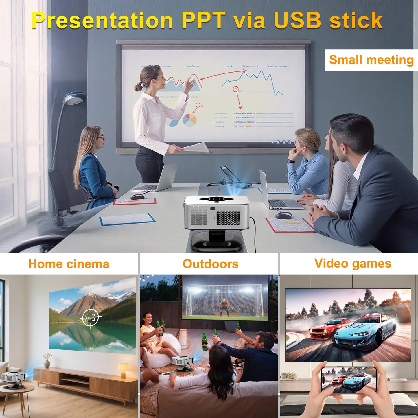 HORLAT 4K Projector – Android TV, 2000 ANSI, 3D