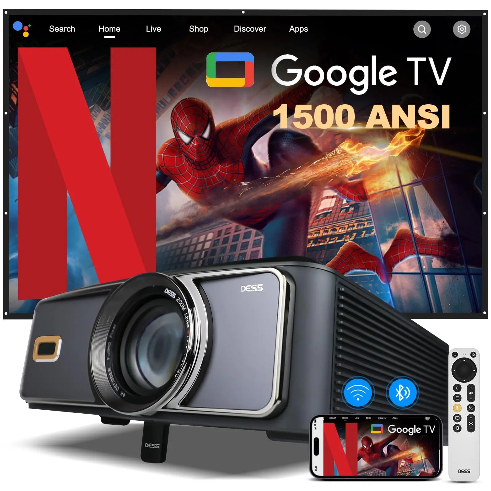 Sc Projector DESS 4K Projector | Auto Focus Voice Control 1500 ANSI – Projectors ...