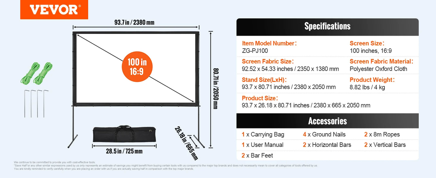 SucceBuy Screen with Stand – 100/120/150 inch, 4K HD