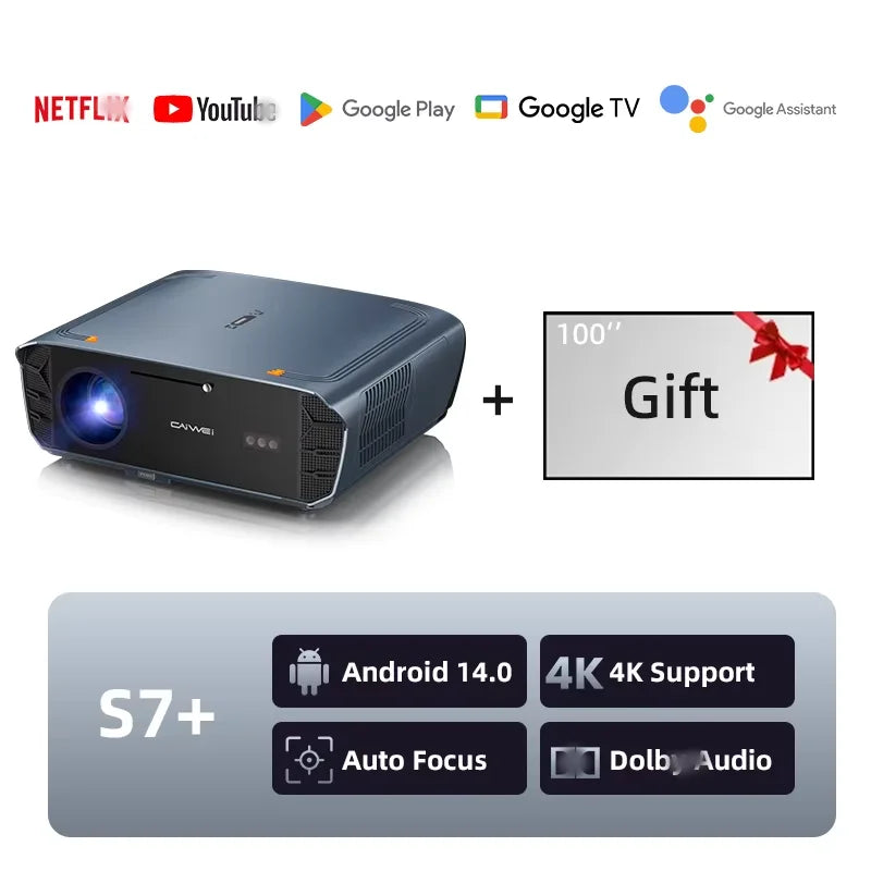 CAIWEI S7+ – 4K Ultra HD Projector, 3500 ANSI