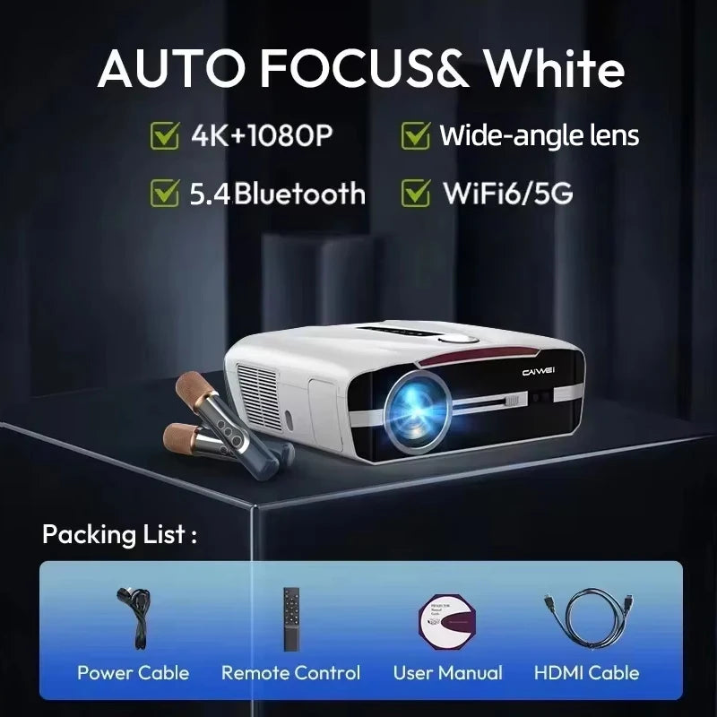 ZCGIOBN Smart 4K Projector – 3500 ANSI, Auto Focus