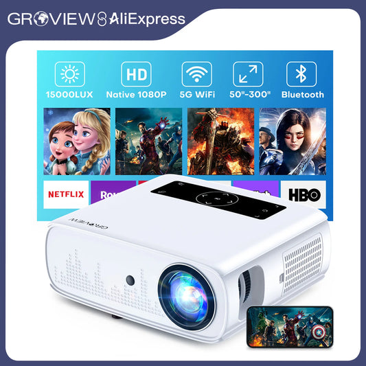 GROVIEW 1080P Projector – 490 ANSI, WiFi, 300" Screen