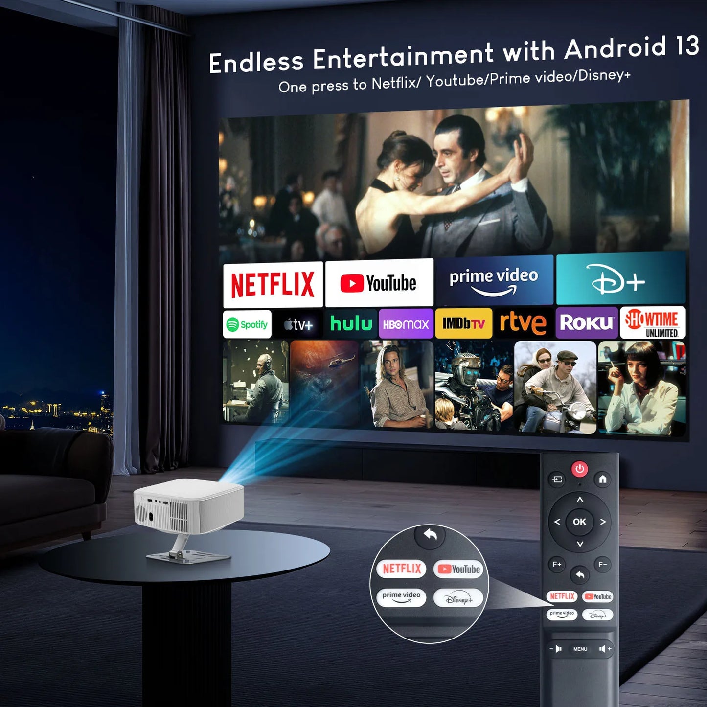 Salange 1080P Projector – Android 13, 4K, Auto Keystone