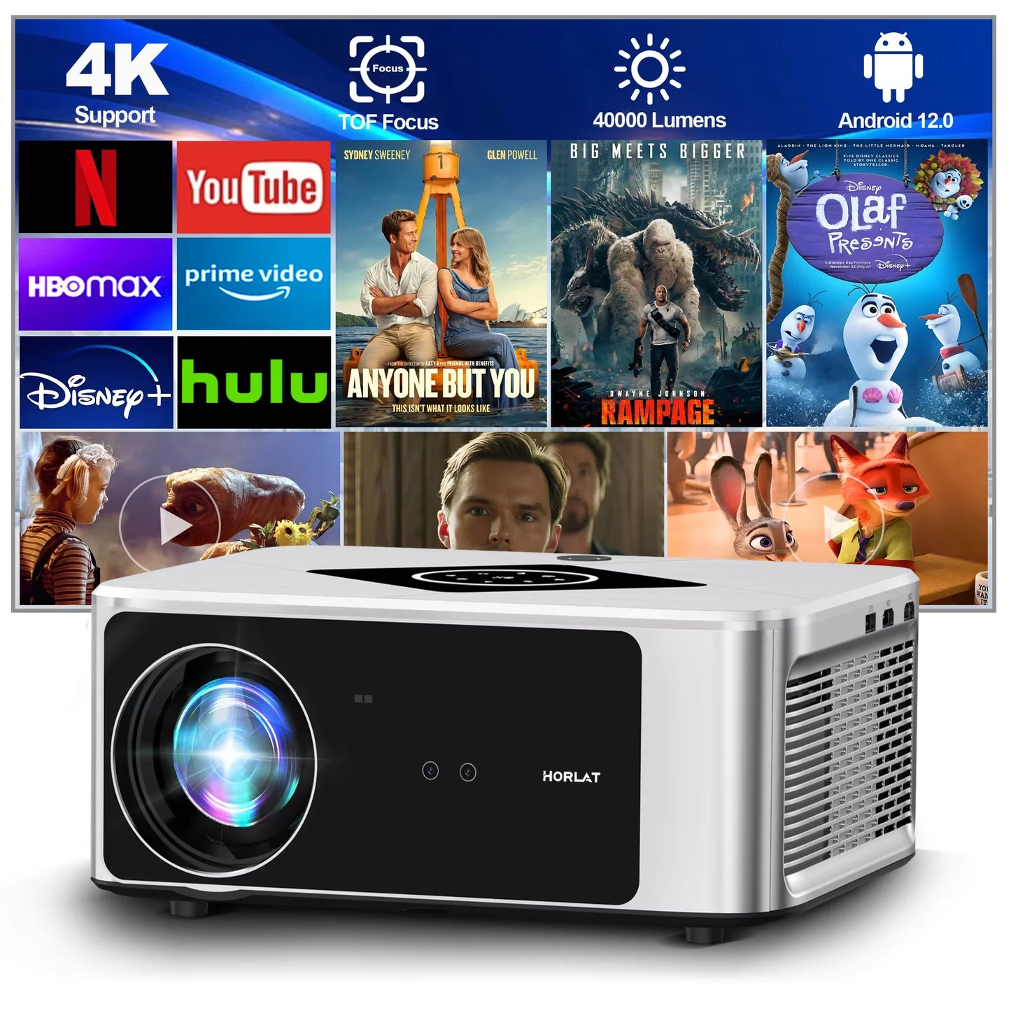 HORLAT T5PRO – 2000 ANSI, Auto Focus, 4K Video