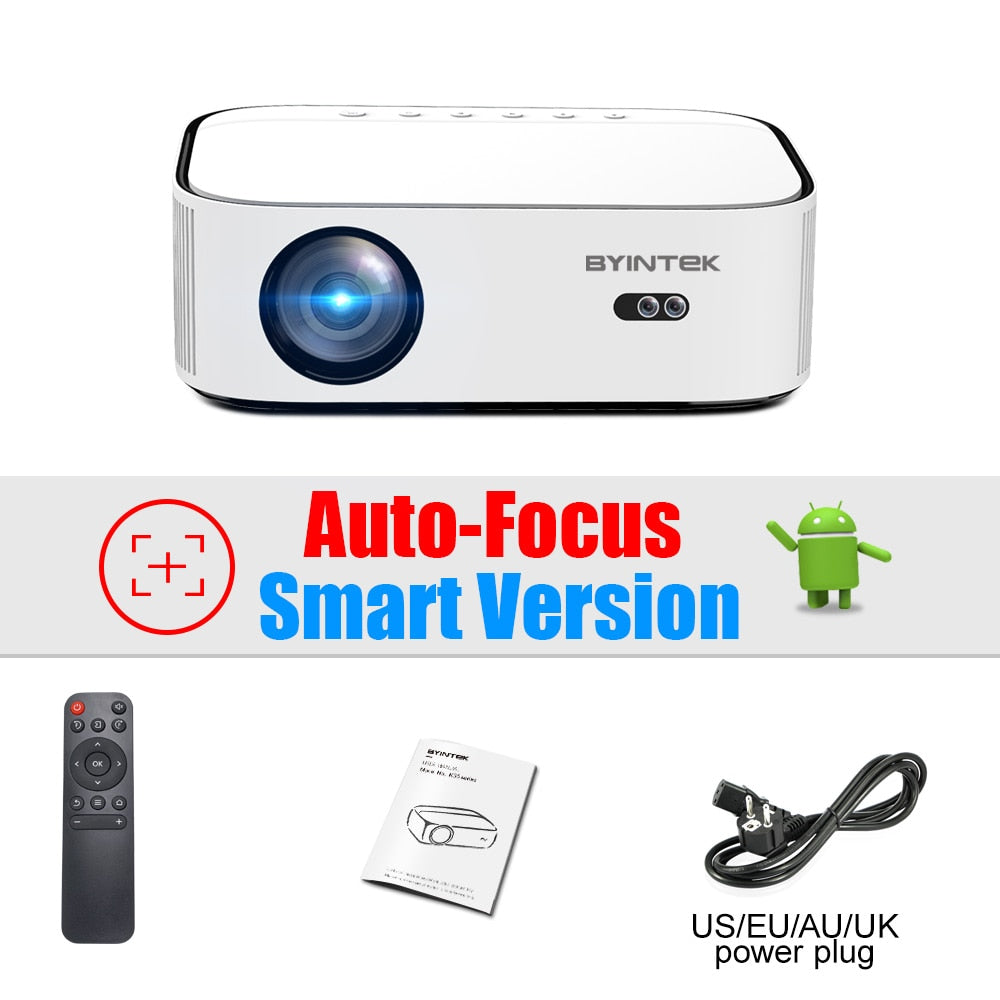 Home Theater Projector "BYINTEK K45 Elite Version" with AI Auto-focus and Smart Android / Full HD 1920x1080 / LCD / LED